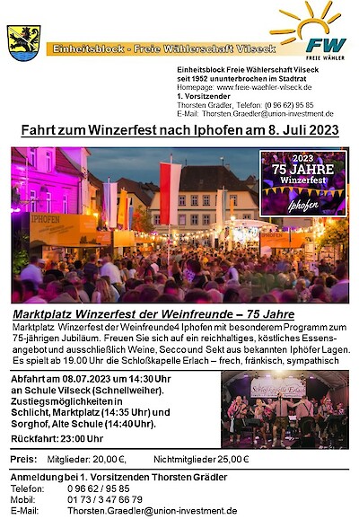 Beitragsbild Freie Wähler Vilseck fahren zum Weinfest nach Iphofen